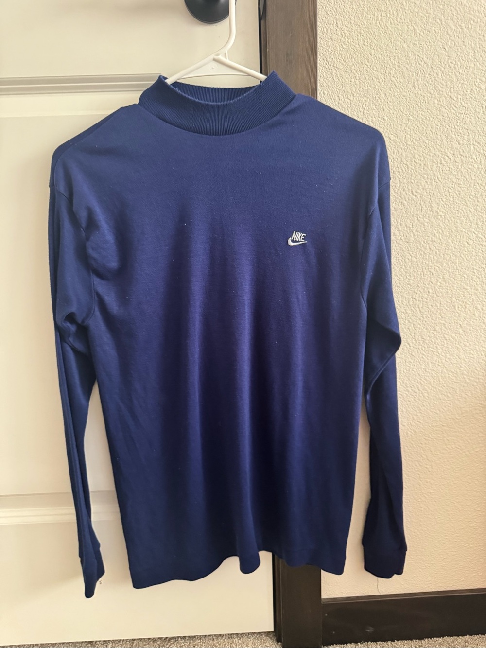 Nike Navy Long-Sleeve Mock Neck Shirt with Small Logo